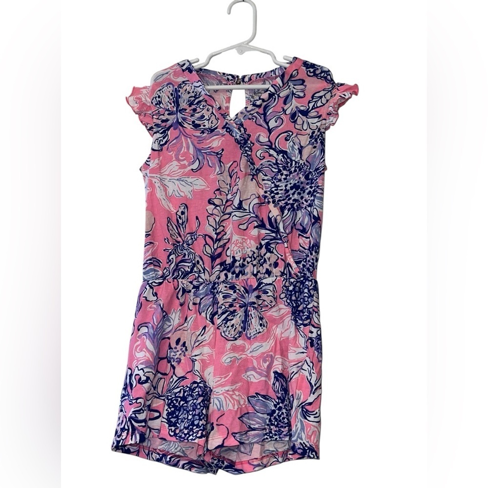 Lilly Pulitzer Pink and Purple floral Patterned romper lg 10-12